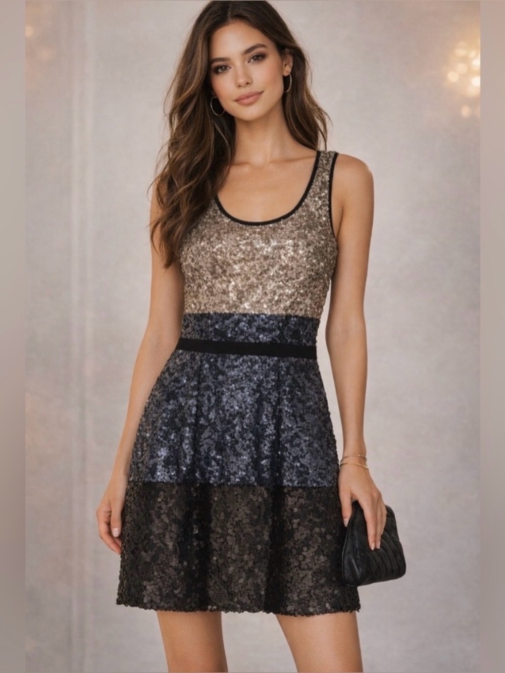 Madewell Sequin Dress Blue Blk Silver Color Block Party Tank Sz 2 PERFECT